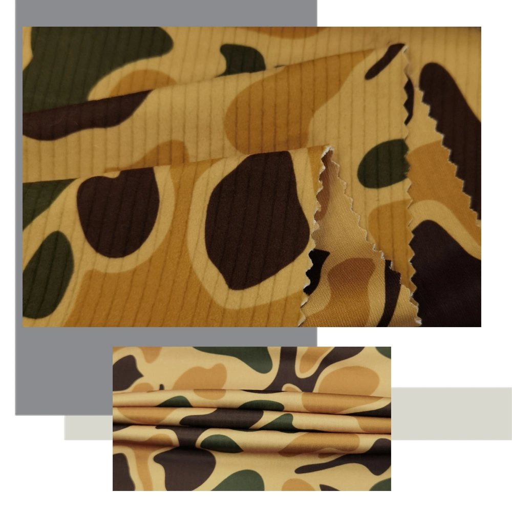 4 Way Stretch Camo Pk Polar Fleece Interlock Knit Fabric 92% Polyester 8% Spandex Stripe Camouflage Printed Brushed Knitted Polar Fleece Hunting Clothing Fabric